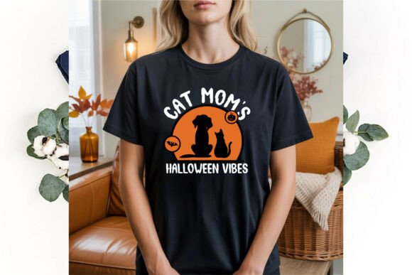 Cat Mom's Halloween Vibes Witchy SVG: Graphics for T-Shirt Designs