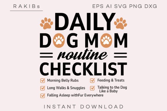 Daily Dog Mom Routine Checklist SVG PNG: Graphics & Print Templates